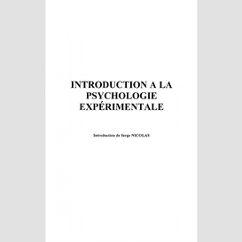 Introduction à la psychologie expérimentale