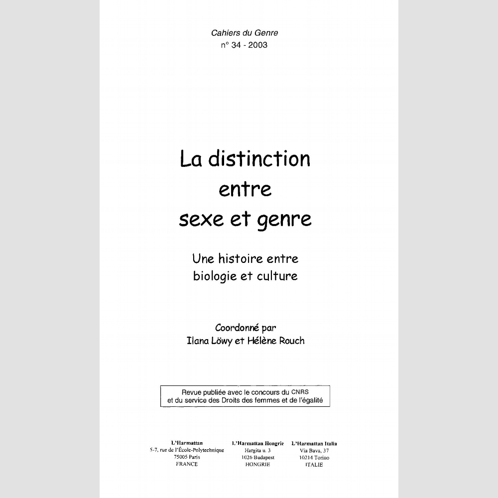 La distinction entre sexe et genre - Pratique | Librairies Boyer