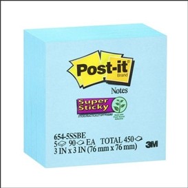 5/pqt post-it 3x3 450 fles/bloc bleu