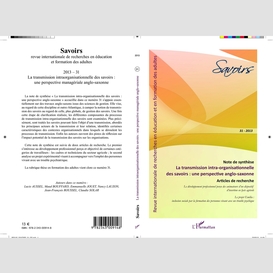 La transmission intra-organisationnelle des savoirs : une perspective anglo-saxonne