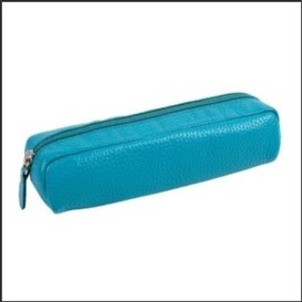 Etui a crayon rectangle cuir turquoise