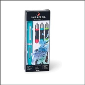 Ens/caligraphie mini 1stylo+3ptes+4cart