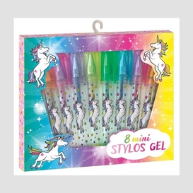 8 mini stylos gel licornes