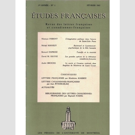 Études françaises. volume 1 numéro 1, février 1965
