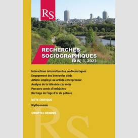 Recherches sociographiques. volume 64, numéro 3, septembre–décembre 2023