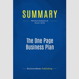 Summary: the one page business plan